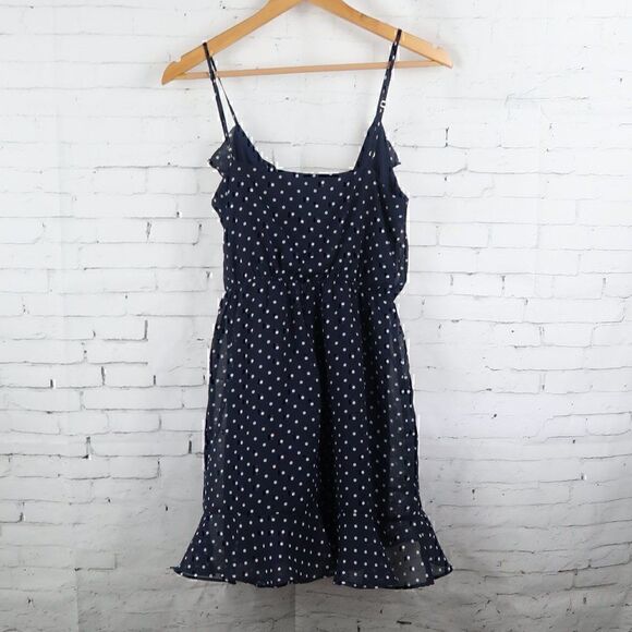 FOREVER 21 NAVY BLUE SPAGHETTI STRAP V NECK MIDI POLKA DOT DRESS SIZE SMALL NWT - Picture 8 of 8